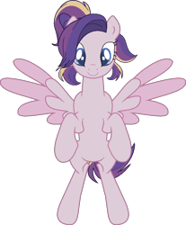Size: 809x976 | Tagged: safe, artist:westrail642fan, derpibooru import, oc, oc only, oc:shooting star (r&f), pegasus, bipedal, colored wings, parent:oc:david wyne, parent:princess cadance, parents:canon x oc, ponytail, rise and fall, simple background, spread wings, transparent background, two toned wings, wings