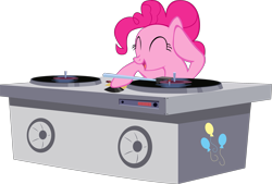 Size: 2959x2000 | Tagged: safe, artist:spaceponies, derpibooru import, pinkie pie, earth pony, pony, eyes closed, female, mare, simple background, solo, transparent background, turntable, vector