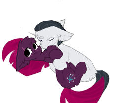 Size: 543x459 | Tagged: safe, artist:decokelow, artist:little-sketches, derpibooru import, chancellor neighsay, fizzlepop berrytwist, tempest shadow, pony, unicorn, chest fluff, ear fluff, ears, female, holding a pony, hoof fluff, hug, hugging a pony, just kiss already, looking at something, male, mare, one eye closed, shipping, stallion, straight, tempest neighsay