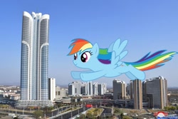 Size: 800x533 | Tagged: safe, artist:starryshineviolet, derpibooru import, edit, rainbow dash, pegasus, pony, female, giant pony, giantess, highrise ponies, irl, macro, mare, north korea, photo, ponies in real life, pyongyang, solo