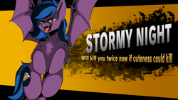 Size: 1920x1080 | Tagged: safe, artist:moonrunes, derpibooru import, part of a set, oc, oc only, oc:stormy night, bat pony, commission, open mouth, ych result