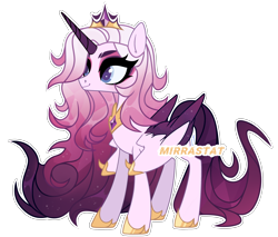 Size: 3090x2635 | Tagged: safe, artist:mirrastat, derpibooru import, oc, oc only, alicorn, pony, alicorn oc, base used, colored wings, crown, eyelashes, female, hoof shoes, horn, jewelry, makeup, mare, peytral, regalia, simple background, smiling, solo, transparent background, two toned wings, wings