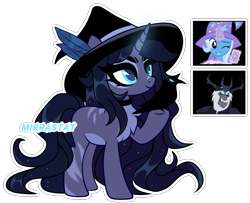 Size: 3420x2772 | Tagged: safe, artist:mirrastat, derpibooru import, storm king, trixie, oc, pony, unicorn, my little pony: the movie, base used, chest fluff, choker, crack ship offspring, eyelashes, female, glowing, glowing horn, hat, horn, interspecies offspring, magic, makeup, mare, offspring, one eye closed, parent:storm king, parent:trixie, raised hoof, raised leg, simple background, smiling, telekinesis, transparent background, underhoof, unicorn oc, wink, witch hat