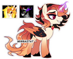 Size: 3718x3008 | Tagged: safe, artist:mirrastat, derpibooru import, daybreaker, king sombra, oc, alicorn, pony, alicorn oc, base used, choker, eyelashes, female, glowing, glowing horn, grin, horn, makeup, male, mane of fire, mare, offspring, parent:daybreaker, parent:king sombra, simple background, smiling, sombra eyes, stallion, transparent background, wings