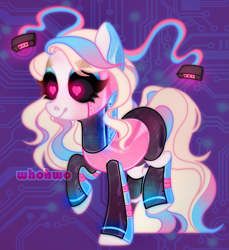 Size: 1875x2043 | Tagged: safe, artist:whohwo, derpibooru import, oc, oc only, pony, robot, robot pony, abstract background, base used, eyelashes, female, heart eyes, mare, raised hoof, raised leg, solo, wingding eyes