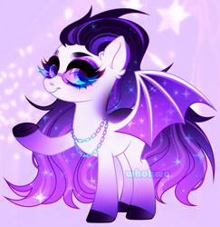 Size: 3032x3116 | Tagged: safe, artist:whohwo, derpibooru import, oc, oc only, bat pony, pony, base used, bat pony oc, bat wings, colored hooves, ear fluff, ears, ethereal mane, eyelashes, female, mare, raised hoof, raised leg, solo, starry mane, starry wings, sunglasses, wings