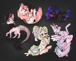 Size: 2500x2000 | Tagged: safe, artist:lionbun, derpibooru import, oc, oc:blossom, oc:fenja, oc:jasmin, oc:leo, oc:new moon, alicorn, dragon, earth pony, kirin, pony, chibi, commission, cute, sleeping