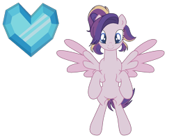 Size: 1306x1036 | Tagged: safe, alternate version, artist:westrail642fan, derpibooru import, oc, oc only, oc:shooting star (r&f), pegasus, bangs, bipedal, crystal heart, parent:oc:david wyne, parent:princess cadance, parents:canon x oc, pegasus oc, ponytail, rise and fall, simple background, solo, spread wings, transparent background, westrail642fan's cadance template, wings