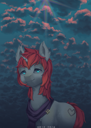 Size: 2480x3508 | Tagged: safe, artist:aurorarhythm, derpibooru import, oc, unicorn, absurd resolution, bsm, cloud, simple background, smiling, solo