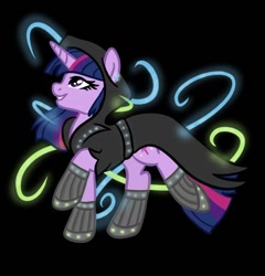 Size: 768x799 | Tagged: safe, artist:sjart117, derpibooru import, twilight sparkle, ask the mane 11, boots, cloak, clothes, cyberpunk, ear piercing, earring, jewelry, mage, permission given, piercing, shoes