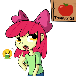 Size: 3000x3000 | Tagged: safe, artist:tjpones, derpibooru import, apple bloom, equestria girls, disgusted, emoji, female, food, freckles, high res, open mouth, simple background, solo, tomato, tongue, tongue out, white background