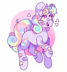 Size: 2521x2717 | Tagged: safe, artist:cocopudu, derpibooru import, oc, oc only, pony, unicorn, bandaid, commission, female, mare, multicolored hair, open mouth, open smile, rainbow hair, simple background, smiling, solo, white background