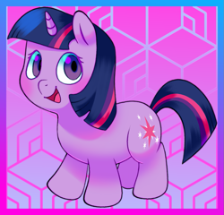 Size: 1159x1114 | Tagged: safe, artist:relighted, derpibooru import, twilight sparkle, unicorn twilight, pony, unicorn, colorful, female, filly, filly twilight sparkle, foal, full body, full color, fully shaded, gradient, gradient background, mare, solo, younger