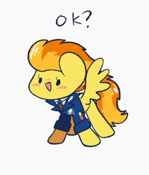 Size: 771x906 | Tagged: safe, artist:typhwosion, derpibooru import, spitfire, pegasus, pony, blushing, clothes, cute, cutefire, female, mare, open mouth, positive ponies, shirt, simple background, solo, uniform, white background, wonderbolts dress uniform