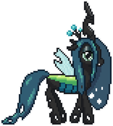 Size: 624x696 | Tagged: safe, artist:nitobit, derpibooru import, queen chrysalis, changeling, changeling queen, canterlot wedding 10th anniversary, fangs, female, pixel art, simple background, solo, transparent background
