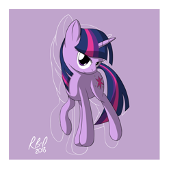 Size: 2449x2449 | Tagged: safe, artist:rb-d, derpibooru import, twilight sparkle, unicorn twilight, pony, unicorn, 2013, female, full body, high res, hooves, horn, looking at you, mare, raised hoof, raised leg, shading, signature, solo