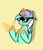 Size: 600x700 | Tagged: safe, artist:machacapigeon, lyra heartstrings, pony, unicorn, baseball cap, februpony, female, finger guns, hat, magic, simple background, smile, solo, sunglasses, yellow background