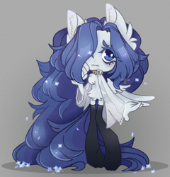 Size: 1180x1228 | Tagged: safe, artist:cafne, derpibooru import, oc, oc only, anthro, pegasus, unguligrade anthro, big hair, chest fluff, collar, ear fluff, ears, ethereal mane, eyelashes, female, hair over one eye, pegasus oc, simple background, solo, starry mane, wings