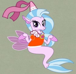 Size: 720x697 | Tagged: safe, artist:darlycatmake, derpibooru import, silverstream, hippogriff, seapony (g4), adorasexy, adorkable, beautiful, clothes, cute, dork, female, hat, hennin, jewelry, looking at you, looking offscreen, necklace, pretty, princess, princess hat, scarf, sexy, shirt, sitting, smiling, smiling at you