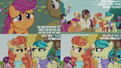 Size: 1280x720 | Tagged: safe, derpibooru import, edit, edited screencap, editor:quoterific, screencap, aunt holiday, auntie lofty, cheerilee, chipcutter, derpy hooves, gabby, gallus, mane allgood, mercury, scootaloo, snap shutter, starry eyes (character), sugar belle, terramar, trouble shoes, zippoorwhill, alicorn, classical hippogriff, earth pony, griffon, hippogriff, pegasus, pony, season 9, the last crusade, spoiler:s09, female, filly, flying, foal, male, mare, open mouth, open smile, smiling, spread wings, stallion, text, wings