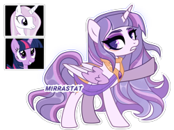 Size: 3389x2538 | Tagged: safe, artist:mirrastat, derpibooru import, fleur-de-lis, twilight sparkle, twilight sparkle (alicorn), oc, alicorn, pony, alicorn oc, base used, eyelashes, female, horn, magical lesbian spawn, makeup, mare, offspring, parent:fleur-de-lis, parent:twilight sparkle, raised hoof, raised leg, simple background, smiling, transparent background, wings