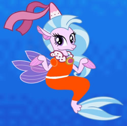 Size: 719x716 | Tagged: safe, artist:darlycatmake, derpibooru import, silverstream, hippogriff, seapony (g4), under the sparkling sea, adorasexy, adorkable, beautiful, clothes, cute, dork, dress, dressup, female, hat, hennin, jewelry, looking at you, looking offscreen, necklace, pretty, princess, princess hat, scarf, sexy, smiling, smiling at you, swimming, underwater