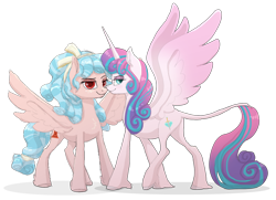 Size: 1280x926 | Tagged: safe, artist:shaslan, derpibooru import, cozy glow, princess flurry heart, alicorn, pegasus, pony, female, simple background, transparent background