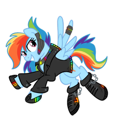 Size: 768x799 | Tagged: safe, artist:sjart117, derpibooru import, rainbow dash, pegasus, pony, ask the mane 11, biker, boots, clothes, cyberpunk, jacket, leather jacket, permission given, shoes, simple background, solo, transparent background