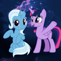 Size: 640x640 | Tagged: safe, artist:fruitypiconsq, derpibooru import, trixie, twilight sparkle, twilight sparkle (alicorn), alicorn, collage, female, lesbian, shipping, twixie