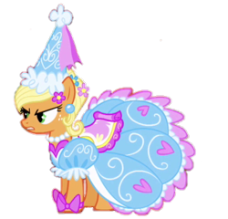 Size: 336x322 | Tagged: safe, artist:darlycatmake, derpibooru import, applejack, earth pony, pony, look before you sleep, angry, applejack also dresses in style, applejack is not amused, clothes, cute, dress, dressup, froufrou glittery lacy outfit, glare, hat, hennin, jackabetes, looking at someone, looking at something, princess, princess applejack, princess hat, simple background, solo, transparent background, unamused, vector