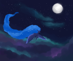 Size: 790x660 | Tagged: safe, artist:jroxs12pone, derpibooru import, part of a set, princess luna, alicorn, pony, cloud, female, flying, full moon, lightly watermarked, mare, moon, night, solo, spread wings, watermark, wings