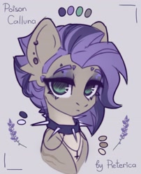 Size: 2175x2695 | Tagged: safe, artist:reterica, artist:rphantom13, derpibooru import, oc, oc only, oc:poison calluna, bat pony, pony, bat pony oc, choker, cross, female, frown, high res, inverted cross, jewelry, looking at you, mare, necklace, signature, simple background, solo, spiked choker, white background