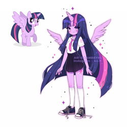 Size: 800x800 | Tagged: safe, artist:bambieyhs, derpibooru import, twilight sparkle, twilight sparkle (alicorn), alicorn, human, pony, clothes, cute, cutie mark on human, female, horn, horned humanization, human ponidox, humanized, long hair, necktie, pleated skirt, pony coloring, self paradox, self ponidox, simple background, skirt, solo, twiabetes, white background, winged humanization, wings