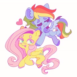 Size: 2048x2048 | Tagged: safe, artist:660px, artist:speltfields, derpibooru import, fluttershy, rainbow dash, pegasus, pony, beanbrows, chibi, colored eyelashes, colored pupils, duo, eyebrows, female, flutterdash, heart, lesbian, shipping