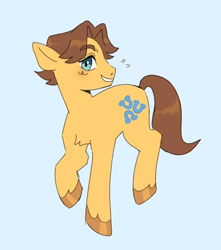 Size: 2300x2600 | Tagged: safe, artist:exxi00, derpibooru import, caramel, earth pony, pony, blue background, male, simple background, solo, stallion