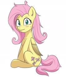 Size: 2000x2348 | Tagged: safe, artist:yinglung, artist:yinglungdraws, derpibooru import, fluttershy, pegasus, blushing, simple background, sitting, solo, white background