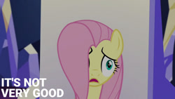 Size: 1280x720 | Tagged: safe, derpibooru import, edit, edited screencap, editor:quoterific, screencap, fluttershy, pegasus, pony, party pooped, season 5, female, mare, open mouth, solo, text, twilight's castle