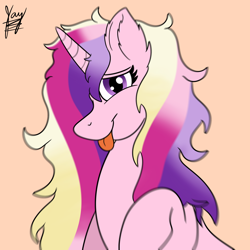 Size: 2048x2048 | Tagged: safe, artist:jay_wackal, derpibooru import, princess cadance, alicorn, pony, canterlot wedding 10th anniversary, female, mare, messy mane, raised hoof, raised leg, simple background, solo, tongue, tongue out