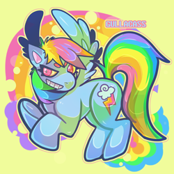 Size: 480x480 | Tagged: safe, artist:cassup0p, derpibooru import, rainbow dash, pegasus, pony, female, flying, grin, mare, smiling, solo, spread wings, underhoof, wings