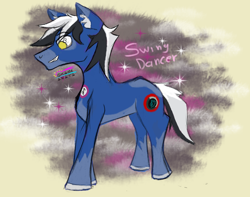 Size: 2126x1672 | Tagged: safe, artist:okamiarata, derpibooru import, oc, oc:swing dancer, earth pony, black and white, blue skin, grayscale, monochrome, ponysona, sparkles