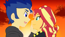 Size: 1280x720 | Tagged: safe, artist:studiodraw, derpibooru import, flash sentry, sunset shimmer, equestria girls, female, flashimmer, male, shipping, straight