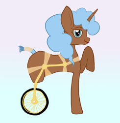 Size: 1482x1512 | Tagged: safe, artist:kujivunia, derpibooru import, oc, oc:turquoise coffee, pony, unicorn, amputee, big ears, disabled, donkey ears, ears, female, mare, pose, smiling, solo, wheelchair