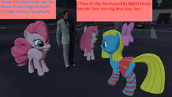 Size: 1360x768 | Tagged: safe, artist:nightmenanightderou, pinkie pie, oc, oc:cuteamena, harvey dent, nightmena, siblings, sisters