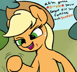 Size: 1606x1490 | Tagged: safe, artist:wenni, artist:wren, derpibooru import, applejack, earth pony, pony, art pack:fun size 3, euphemism, implied cbt