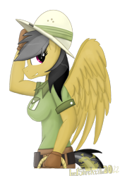 Size: 2048x2732 | Tagged: safe, artist:lordshrekzilla20, derpibooru import, daring do, anthro, pegasus, breasts, busty daring do, female, high res, sideboob, sidemouth, simple background, solo, transparent background