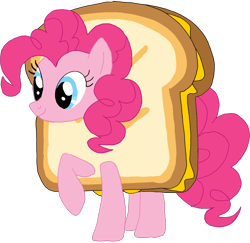 Size: 2388x2321 | Tagged: safe, artist:kigtoons, derpibooru import, pinkie pie, earth pony, pony, clothes, costume, food, food costume, grilled cheese costume, sandwich, sandwich costume, simple background, solo, transparent background