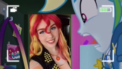Size: 1440x810 | Tagged: safe, artist:maddymoiselle, derpibooru import, rainbow dash, sunset shimmer, human, better together, do it for the ponygram!, equestria girls, aaaaaaahhhhh, clothes, cosplay, costume, everfree northwest 2019, irl, irl human, photo, rainbow dash's prank fail, scaredy dash, screaming