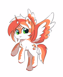 Size: 2614x3200 | Tagged: safe, artist:leo19969525, derpibooru import, oc, oc only, alicorn, pony, cutie mark, green eyes, horn, looking at you, simple background, smiling, smiling at you, solo, spread wings, tail, white background, wings