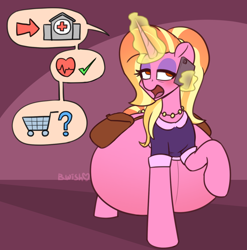 Size: 1374x1390 | Tagged: safe, artist:bumpywish, derpibooru import, luster dawn, pony, unicorn, the last problem, bag, bedroom eyes, cellphone, clothes, digital art, female, glowing, glowing horn, horn, hyper, hyper belly, hyper pregnancy, impossibly large belly, jewelry, magic, necklace, older luster dawn, open mouth, phone, pregnant, shirt, smartphone, solo, speech bubble, telekinesis