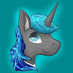 Size: 3000x3000 | Tagged: safe, artist:how2101, derpibooru import, oc, oc only, pony, unicorn, blue background, bust, horn, male, simple background, smiling, solo, stallion, unicorn oc